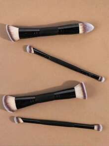 4pcs Professional Dual-Ended Makeup Brush Set - Angled & Tapered Foundation Brush, Contour Brush, Blush Brush, Powder Brush, Eyeshadow Brush, Concealer Brush, Highlighter Brush, Blending Brush. Soft Fiber Brushes, Portable For Travel, Great Gift For Women And Girls.