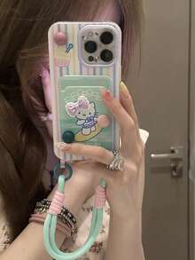 INS Korean Style New Rainbow Stripe Hello Kitty 3D Bow TPU Phone Case With Lanyard, Soft Cover Compatible With IPhone 17 Pro Max/16/15/14/13/12, Fashionable Sanrio Kawaii Phone Case - Multicolor - View 3