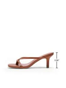 Women Comfortable Kitten Low Heel Thong Heeled Sandals Fashion Square Open Toe Comfort Shoes For Party Casual Slides - 棕色 - 查看 6
