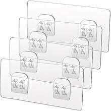 4 Adhesive Shower Rack Hooks - Strong, Waterproof, No Drilling Required Bathroom Storage Wall Mount - Suitable For Soap, Towels, And Accessories, Shower Accessories, Practical Hooks - 4PCS - 查看 4