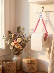 天然多巴胺色珠子卫生纸架，壁挂式卫生纸架，浴室毛巾架，多巴胺粉色珠子卫生纸架，创意彩色树脂珠子卷纸巾收纳架，可爱浴室壁挂式装饰配件（不含卫生纸）