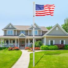 Kit de poste de bandera telescopico de 20FT, 25FT, aleación de aluminio de resistencia pesada en postes de bandera de tierra para el exterior, poste de bandera de 3 modos de pantalla con bandera americana 3x5, accesorios profesionales, plata - Negro - Ver 9