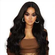MECRY Women's Black Medium Split Long Curly Hair Wig - European And American Style, Big Wave Design - Natural & Black - View 1