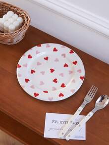 1pc Pink And Red Heart-Shaped Ceramic Dinner Plate Exquisite Heart-Shaped Salad Bowl And Dessert Plate Hand-Painted Dessert Bowl Elegant And Stylish Design Ideal For Valentine's Day Gatherings, Parties, And Tableware Daily Homeware, Gifting, Housewarming Presents Restaurant And Cafe Serving Plates - Multicolor - View 12