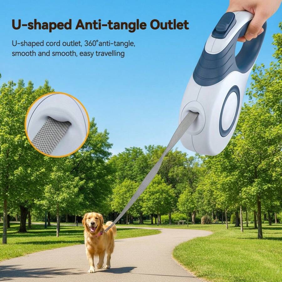 16ft Durable Nylon Automatic Retractable Dog Leash | Extendable Lead For Small To Large Dogs | Blue & White Geometric Design, Easy Walking And Control - Multicolor - View 1