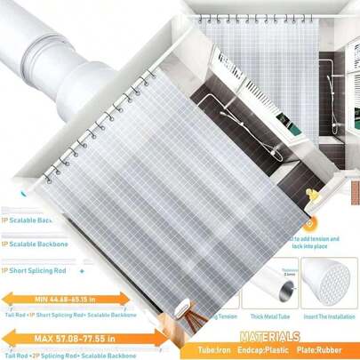 Adjustable No Drilling Shower Curtain Tension Rod For Bathroom Windows And Doorways