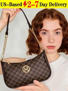 Women's Vintage Crossbody Bag With Gold Chain And M Pattern,Retro Letter Print Shoulder Purse For Women, Chic Crossbody Bag For Travel, Commute, Dates & Daily Outings, Fashion Shoulder Bag, Fashion Handbag, Metal Decoration, Designer-Inspired Tote Bag, Elegant Everyday Clutch, Crossbody Bag,Purse Fits Phone, Wallet, Keys In White, Black & Coffee Brown,The Best Gift Choice, Birthday Gift, Valentine's Day[US Local Warehouse] - 彩色 - 查看 1