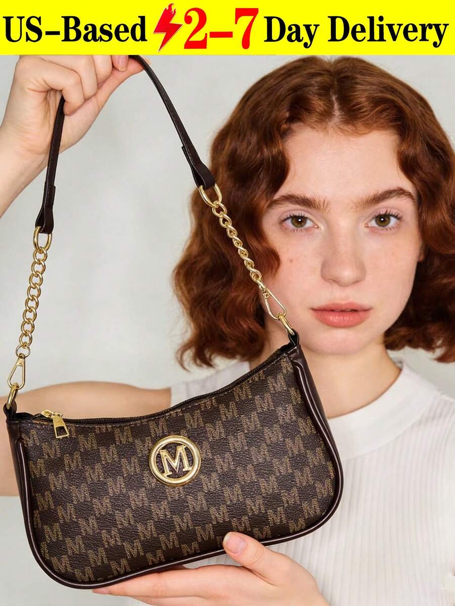Women's Vintage Crossbody Bag With Gold Chain And M Pattern,Retro Letter Print Shoulder Purse For Women, Chic Crossbody Bag For Travel, Commute, Dates & Daily Outings, Fashion Shoulder Bag, Fashion Handbag, Metal Decoration, Designer-Inspired Tote Bag, Elegant Everyday Clutch, Crossbody Bag,Purse Fits Phone, Wallet, Keys In White, Black & Coffee Brown,The Best Gift Choice, Birthday Gift, Valentine's Day[US Local Warehouse] - 彩色 - 查看 1