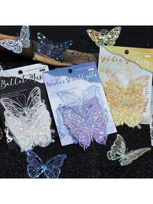 20pcs Shiny Butterfly Stickers, DIY Butterfly Decorative Stickers, Party Decorations, Home Decor Stickers, Suitable For Party Decoration, Wedding Decoration, Holiday Decoration, Valentine's Day, Christmas, Easter, Mother's Day, Birthday Room Decor Wall Decor Wall Stickers Living Room Decor Personalised Stickers - Multicolor - View 3