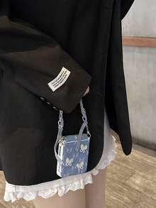 Women's Foldable Phone Case With Side Metal Buckle, Denim, 3 Rhinestones, Butterfly, Wrist Strap, Protective Cover, Fashionable Design, Suitable For Samsung Galaxy Z Flip7, Galaxy Z Flip7 FE, Galaxy Z Flip6, Galaxy Z Flip5 - Multicolor - View 10