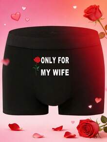 Men's Briefs With "ONLY FOR MY WIFE" Text And Red Heart Print, Comfortable, Practical And Fashionable, Ideal Gift For Valentine's Day