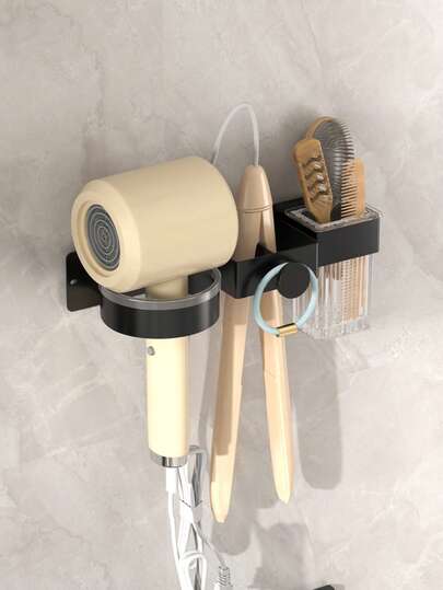 1pc Universal Hair Dryer Holder, Wall Mounted Hair Dryer Rack, Suitable For Bathroom, Bedroom, Bathroom, Hair Dryer, Curling Iron, Hair Styling Tools Storage, Multi-Function Hair Dryer And Straightener Stand