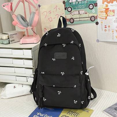 Cute Butterfly Embroidery Backpack, Fashionable Lightweight Backpack For Female Students, Middle School, High School, College, Simple Design, Large Capacity, Nylon Material