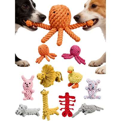 1个/2个彩色手工编织绳狗玩具，可爱卡通动物造型，如熊、章鱼、鸭子、长颈鹿、龙虾、小狗、大象，吸引宠物注意力，经久耐用，耐啃咬，缓解压力，清洁牙齿，口腔护理，互动绳玩具，宠物礼物，宠物用品