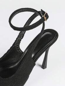 Women's Pointed Toe Thick Sole Backless Sandals With Metal Buckle, Elegant High Heels, Basic Style For Summer & Autumn - Black - View 8