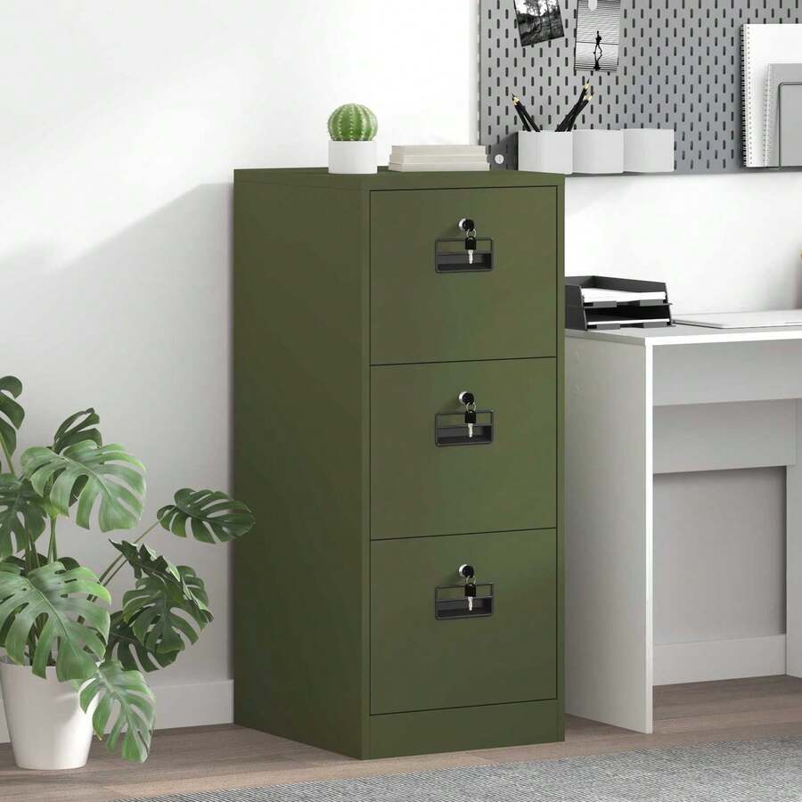 vidaXL Armário de dossiê com gaveta verde oliva 44 x 50 x 106,5 cm - Verde Azeitona - Ver 1
