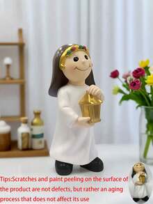 Estatueta decorativa de menina do Ramadã (1 peça), mini, fofa e durável, ideal para decoração do Eid, podendo ser usada em escritórios, lareiras, mesas de jantar e outros ambientes domésticos. - Multicolorido - Ver 12
