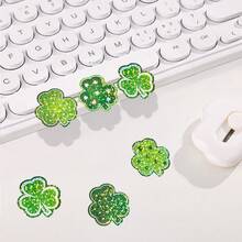 500 buc/rolă autocolante holografice cu trifoi, trifoi norocos verde cu sclipici asimetric de 2,5 cm, plic de Ziua Sfântului Patrick, revistă, husă de telefon, ceașcă, laptop, decor DIY pentru albume de scrapbooking, împachetare cadouri pentru petreceri, sigiliu autocolant din PVC - Multicolor - Vizualizare 4