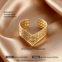 女士18K镀金不锈钢极简戒指 - 现代几何线条设计，18K镀金首饰，适合生日、情人节礼物、日常佩戴或特殊场合 - 优雅 - 戒指 - 查看 3