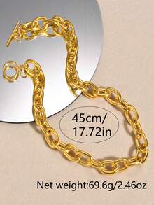 Nooxian 1pc Women's Necklace, Waterproof Beach Vacation Layered Punk Hollow Stainless Steel Thick Chain Necklace, Daily Accessory Gift (Chain Links & Beads Quantity Random) - Yellow Gold - View 3