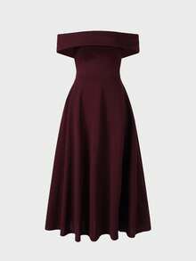 Solid Color Elegant Backless Off Shoulder Dress, Suitable For Wedding, Party, Dating, Formal Occasions Summer - Burgundy - View 8