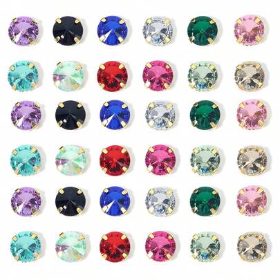 30pcs/Pack Stainless Steel Gold Base Acrylic Round 4-Hole Claw Rhinestones, Handmade Sewing Rhinestone Decorations For Wedding, Hats, Accessories, Minimalist Fashion Jewelry DIY Supplies