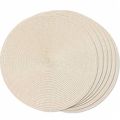 Bộ 4/6 tấm lót bàn tròn dệt bằng nhựa PP màu trắng ngà, đường kính 15 inch, nhiều màu sắc để lựa chọn, có thể giặt, chống trượt, chịu nhiệt, có thể dùng làm tấm lót bàn, đế lót ly, lót bình hoa, phù hợp cho đám cưới, tiệc lễ hội, nhà hàng, nhà bếp, phong cách trang trại, tiệc Giáng sinh và năm mới.
