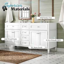 Bathroom Vanity With Sink Combo, 60″ Modern Double Sink Vanity With Solid Wood Cabinet, 3 Storage Drawers And Adjustable Shelves, 30-Min Quick Assembly - 白色 - 查看 4