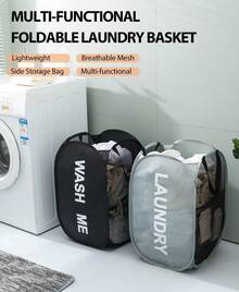 2Pcs Household Foldable Dirty Clothes Basket, Clothes Storage Basket ,Dirty Clothes Basket Barrel Laundry Basket Bathroom Dirty Clothes Storage Basket New Type Laundry Basket Foldable Popup Net Basket Dirty Clothes Basket With Handlelaundry Hamper,Washing Basketbathroom Organizer,Basket,Storage Basket,Foldable Laundry Basket - 彩色 - 查看 3