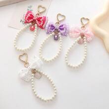 Beaded Butterfly Decor Keychain - Bow Pearl Pendant - View 9