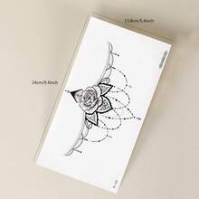 黑色大号胸部临时纹身贴纸，浪漫情人节玫瑰/野玫瑰/蝴蝶结/新月/流苏维多利亚复古风格性感临时纹身贴纸，适用于胸部、腹部和背部，DIY嘉年华/情人节/派对/节日礼物，防水逼真身体纹身贴纸，1包 - 黑色 - 查看 10
