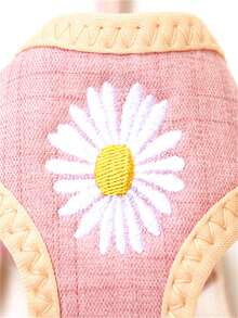 一套粉色刺绣猫狗牵引绳、胸背带和零食袋 - 粉色 - 查看 3