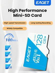 EAGET 256GB/128GB Micro SD 卡，TF 存储卡，读取速度高达 100MB/s，适用于智能手机、运动相机、无人机、平板电脑和游戏设备，可靠的高速性能，可实现长时间录制。 - 藍白色 - 查看 1
