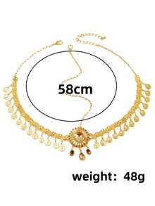 1 pieza Cadena para el cabello de mujer con flor de cristal de imitación, moneda árabe y borla dorada, adecuada para fiestas, reuniones y vestimenta de novia y boda - Dorado - Ver 8