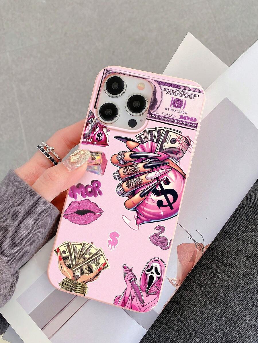 1 美元粉色 Y2K 金钱与嘴唇图案手机壳，防震 TPU 保护套，个性可爱，日常及生日礼物之选，兼容 11/13 Pro Max/15/17/17 Pro Max 和 Galaxy S24 Ultra/S26 Ultra - 粉色 - 查看 1