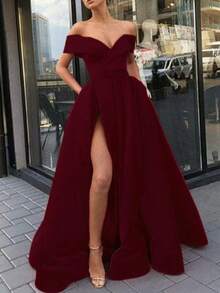 Vestidos Elegantes De Mujer,Vestidos De Mujer,Vestidos Elegantes Para Fiesta,Prom Dress,Women's Deep V-Neck Satin Multi-Color Evening Cocktail Dress |  Bestseller - 酒紅 - 查看 1