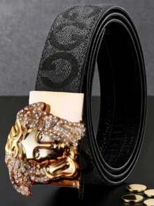 MMJ Finswift 男士奢华水钻装饰自动扣皮带，金色女神头像字母合金扣皮带，设计师高品质男士皮带 - 彩色 - 查看 11