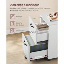 Office Cabinet, Mueble Archivador de 2 Cajones, Archivador Móvil, Soporte Impresora, para Documentos de Tamaño A4, Carta, Carpetas, Blanco MOFC040W46V1 - Blanco - Ver 4