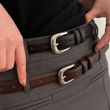 1pc Women's Flat Alloy Buckle PU Leather Belt, Fashion Casual Suitable For Outdoor, Party, Workplace Plain Casual PU Leather Buckle - Cà phê - Xem 4