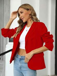 Casual Blazers Long Sleeve Lapel Button Slim Work Office Blazer Jacket - 紅色 - 查看 3