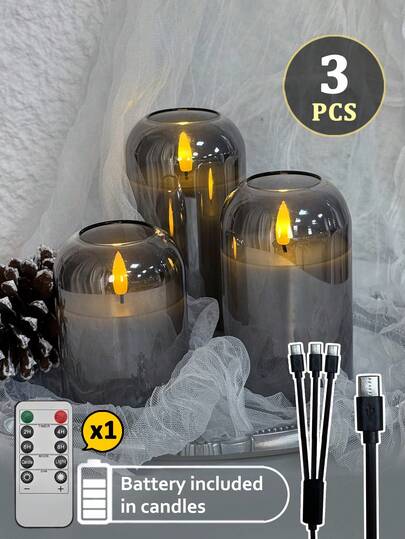 Bộ 3 đèn nến LED sạc điện có thể điều chỉnh độ sáng và hẹn giờ điều khiển từ xa, ánh sáng trắng ấm không lửa, không mùi, quà tặng trang trí nhà cửa sáng tạo, ngọn lửa ấm áp, thích hợp cho đèn lồng, sân vườn, Giáng sinh, đám cưới, sinh nhật, Halloween, Ngày lễ tình nhân, tiệc tùng, bàn ăn, ngày lễ, lựa chọn quà tặng tuyệt vời.