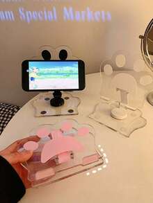 1 pieza Soporte plegable y giratorio de 360 grados de acrílico transparente con diseño de pata de gato rosa para teléfonos inteligentes, compatible con iPhone, teléfonos Android, regalo para cumpleaños, familia y amigos, soporte para teléfono, accesorios para teléfono - Multicolor - Ver 6