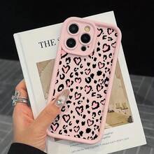 Fashion Leopard-Heart Pattern Phone Case, Cute Phone Protective Cover, Phone Accessory Compatible With IPhone 11 12 13 14 15 16 Pro Max - Pink - View 2