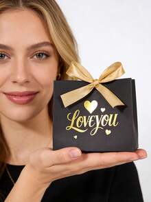 10PCS/1PC/Small Bowknot Gift Box [Including Ribbon] Valentine's Day Gift Box, Packaging Box, Packaging Bag, Can Hold Small Items, For Lovers, For Friends, Suitable For Valentine's Day, Birthdays, Party Gift Boxes - Black and Gold Ribbon LOVE - View 16