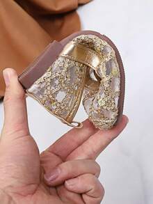 New Girls' Mesh Breathable Comfortable Sequin Round Toe Flat Shoes, Metal Material Gold Princess Mary Jane Shoes, Suitable For Ramadan Gifts For Kids/Daily Wear (2 Years - 18 Years)