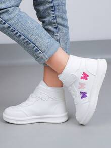 1 Pair Girls High-Top Sports Shoes, Fashion Butterfly Embroidery Casual Sneakers Suitable For School, Daily Sports, Running, Leisure - White - View 5
