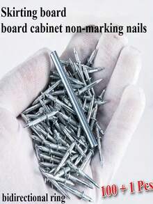 100pcs Baseboard Cabinet Invisible Nails - Double-Headed, Invisible, Rust-Proof Carbon Steel Screws With 1% Bi-Directional Rings For Wood Veneer And Electroplating Fixation - Silver - View 4