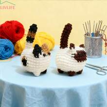 2pcs Crochet Maneki-Neko (Lucky Cat) Set | Complete Beginner Crochet Kit With Yarn, Hooks And Instructions | DIY Lucky Cat Keychain Pendant, Unique Christmas Gift Idea, Bag Charm - White - View 4