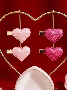 4pcs Minimalist Valentine Heart Hair Clip Alloy Gift For Her - Multicolor - View 5
