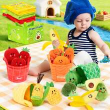 Set Of Fruits And Vegetables Plush With Rattles And Basket, 16 Sensory Educational Pieces, Children's Pretend Play Toys,Toys Children 1 Year Gift - Multicolor - View 2